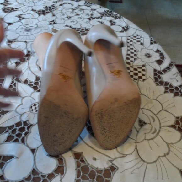 Prada Nude Lamb Leather Peep Toe Ankle Boots Size 37B - Picture 15 of 16